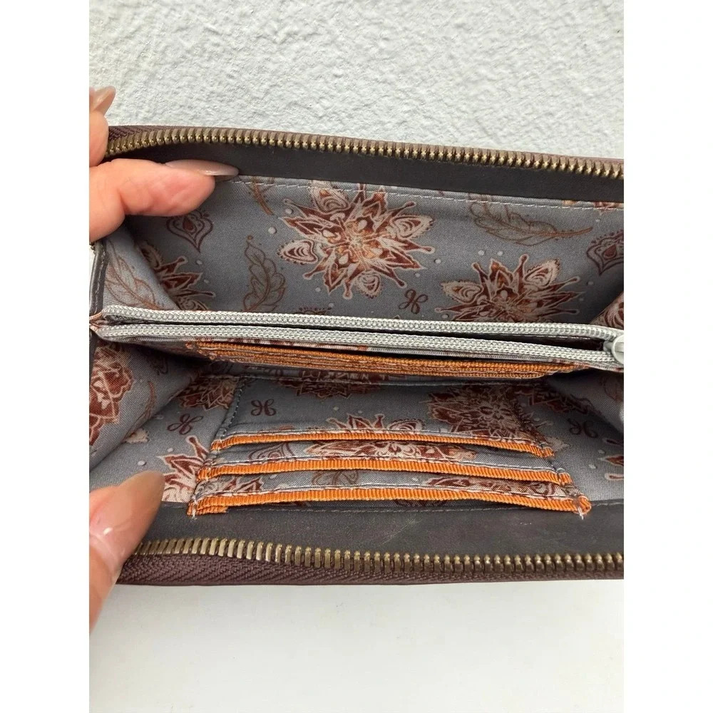 HOBO International Leather Zip Around Wallet Gray Whipstitch Organizer
